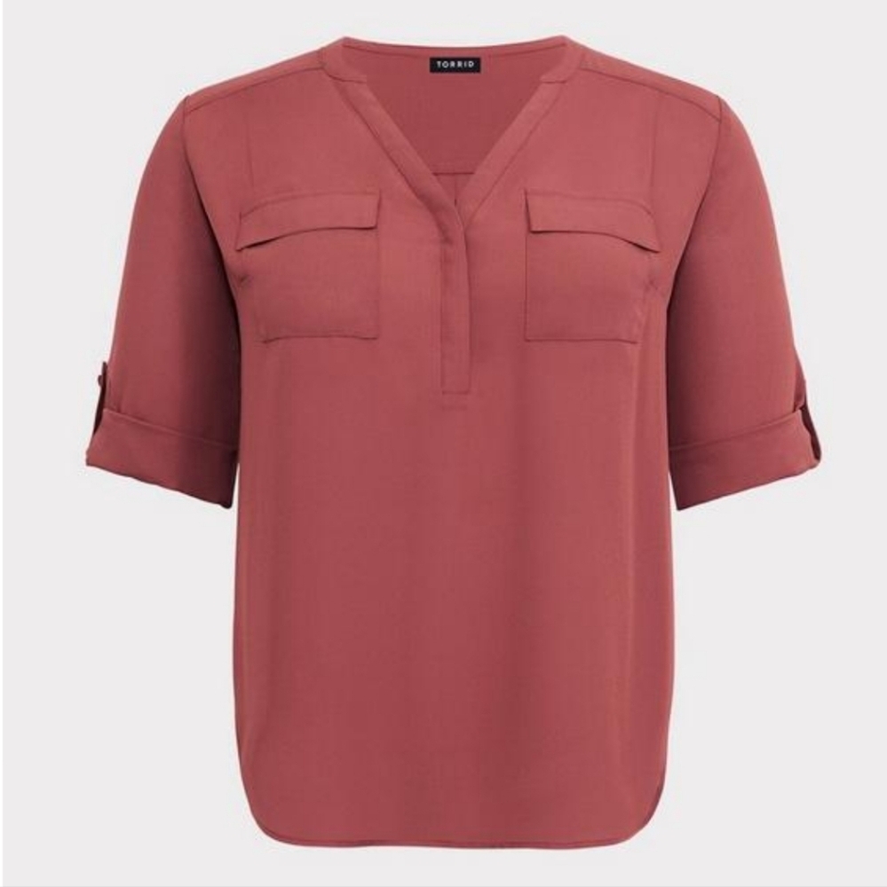 Torrid Coral Orange Harper Popover Georgette Shirttail Office Blouse Top Size 5